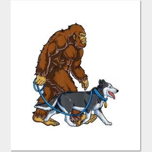 Funny Bigfoot Sasquatch Walking Husky Posters and Art